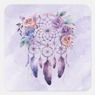 Violet Dreamcatcher und Blumen Mädchen Baby Shower Quadratischer Aufkleber