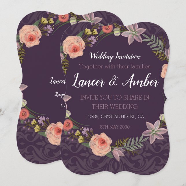 Violet Elegante Rosa Hochzeitskarte Save The Date (Vorne/Hinten)