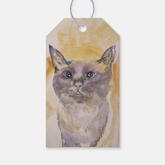 Violet et jaune, Jolie étiquette cadeau kitty (Devant)