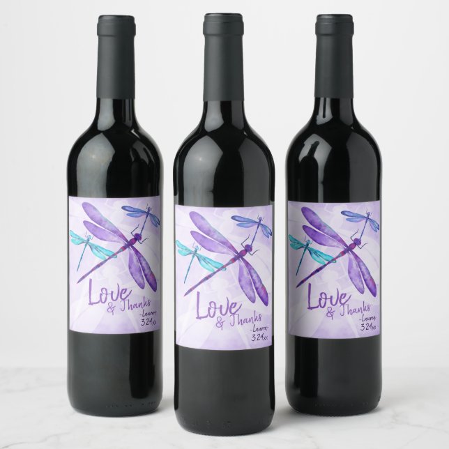 Violet, Étiquette de vin bleu, libellules Whimsica (Bouteilles)
