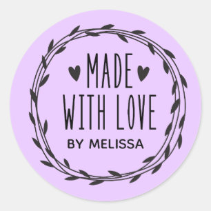 Violet Fabriqué Avec L'Amour Classic Sticker Rond