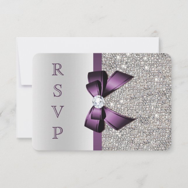 Violet Fausse Nœud Argent Paillettes Diamant RSVP (Devant)