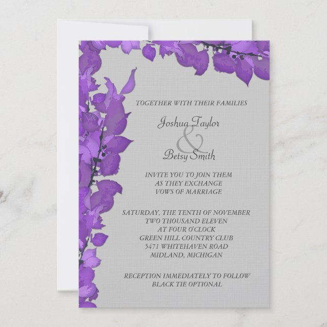 Violet Feuilles mariage invitations (Devant)