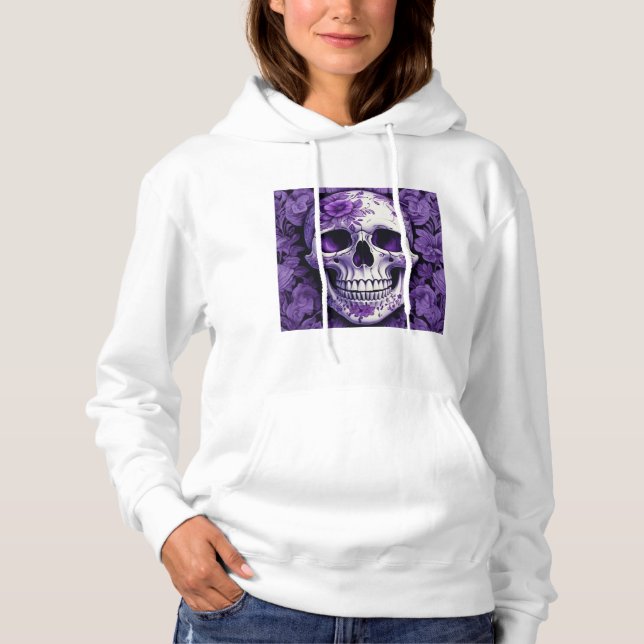 Violet Floral 3D Toter Schädel mit violetten Blume Hoodie (Vorderseite)