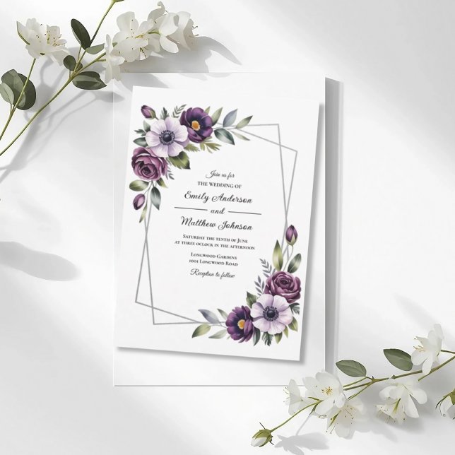 Violet Floral Frame Wedding Invitation Einladung (Von Creator hochgeladen)