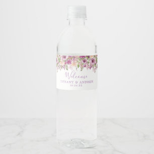 Violet Floral Mariage Welcome Étiquette bouteille 