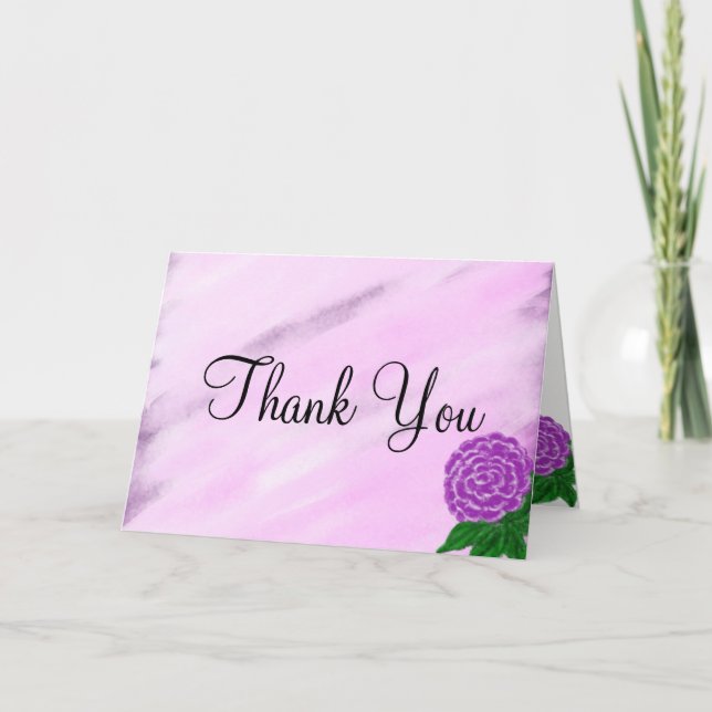 Violet Floral Watercolor Monogram Wedding Dankeskarte (Vorderseite)