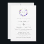 Violet Floral Wreath Monogram Wedding Invitation Einladung<br><div class="desc">A pretty wedding invitation featuring a watercolor open wreath of violet flowers and green leaves with your monogram / initials. The reverse features a pattern of violet flowers.</div>