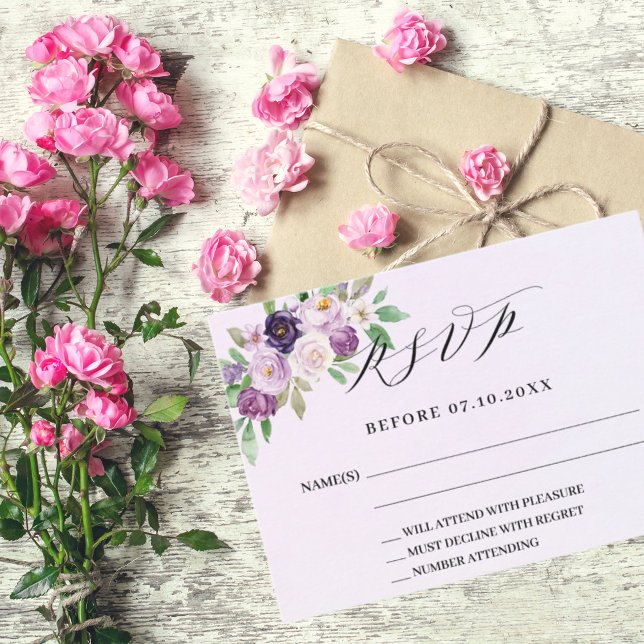 Violet floraux lavande réponse mariage carte RSVP (Créateur téléchargé)