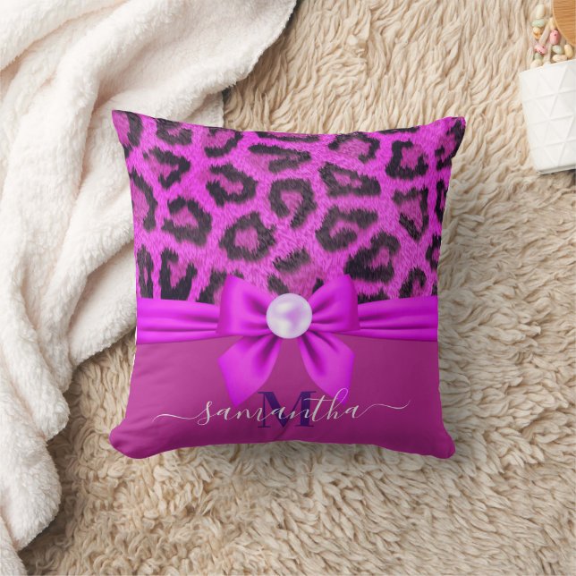 Violet Fur Leopard Print Kissen (Decke)