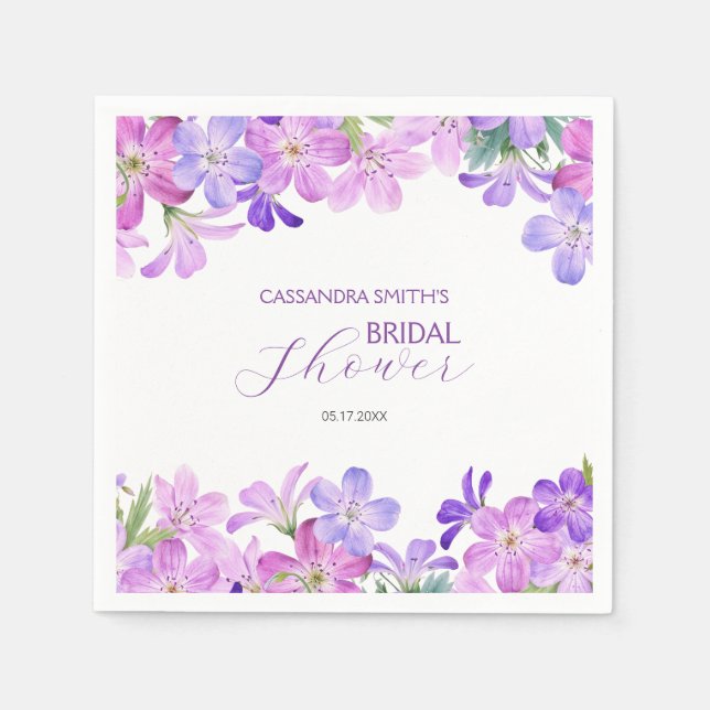 Violet Geranium Bridal Brunch Dusche Serviette (Vorderseite)