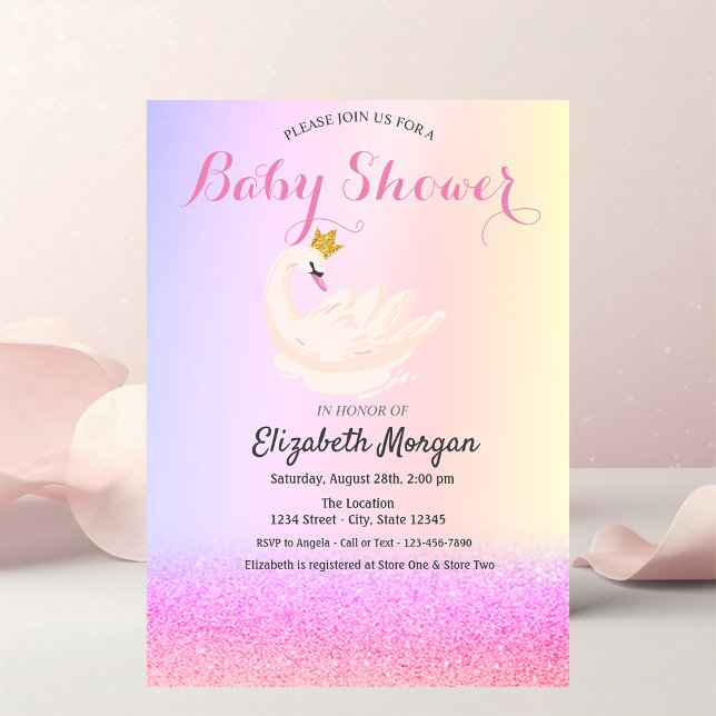 Violet Glitzer Bokeh, Swan Crown Baby Show Einladung (Von Creator hochgeladen)