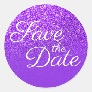Violet Glitzer Ombre Save the Date Runder Aufkleber
