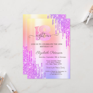 Violet Glitzer Tropfens Ombre 18. Geburtstag Einladung