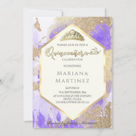 Violet Gold Aquarellfarbe geometrische Quinceañera Einladung