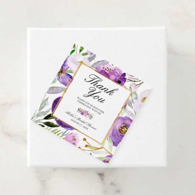 Violet & Gold Floral Brautparty Vielen Dank Geschenkanhänger (Beispiel)