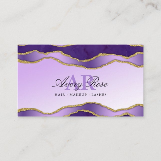 Violet & Gold Marble Agate Schönheitssalon Visitenkarte (Vorderseite)