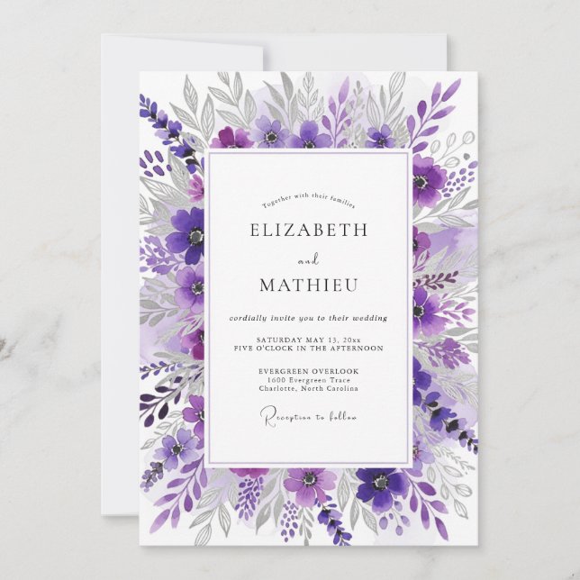 Violet Graceful Spring Wedding Einladung (Vorderseite)