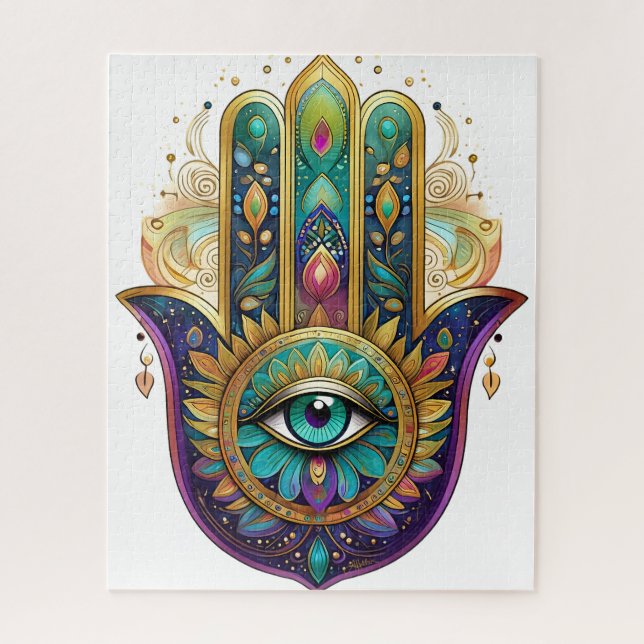Violet Green Gold Petals Hamsa Turquoise Third Eye (Vertikal)