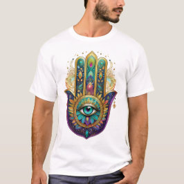 Violet Green Gold Petals Hamsa Turquoise Third Eye T-Shirt