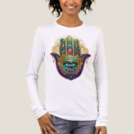 Violet Green Gold Petals Hamsa Turquoise Third Eye Tri-Blend Shirt