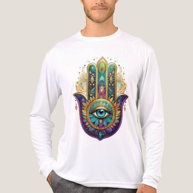 Violet Green Gold Petals Hamsa Turquoise Third Eye Tri-Blend Shirt (Vorderseite)