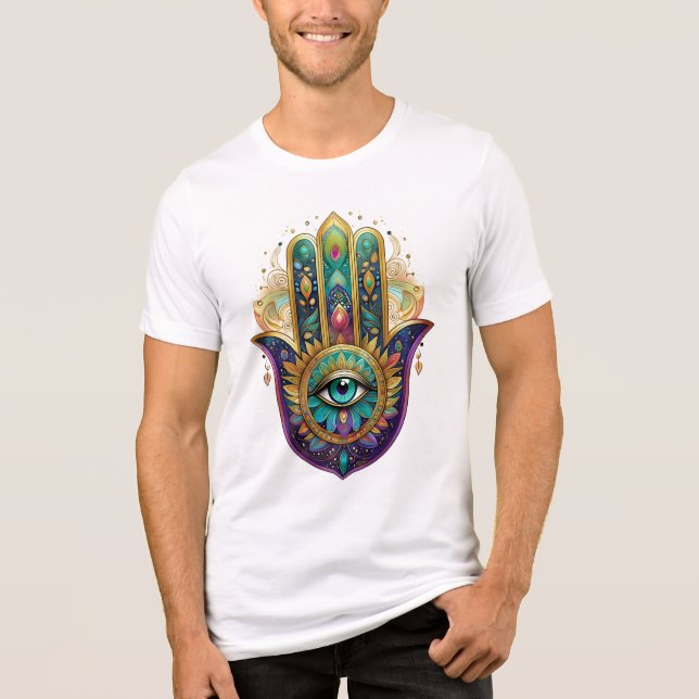 Violet Green Gold Petals Hamsa Turquoise Third Eye Tri-Blend Shirt (Vorderseite)