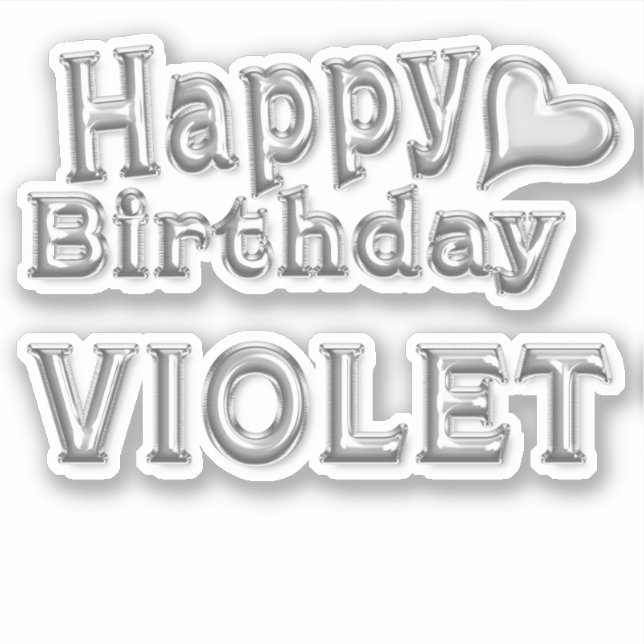 Violet Happy Birthday silver Aufkleber Sticker (Vorderseite)