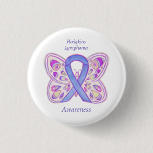 Violet Hodgkins Lymphoma Ribbon Butterfly Buttone Button