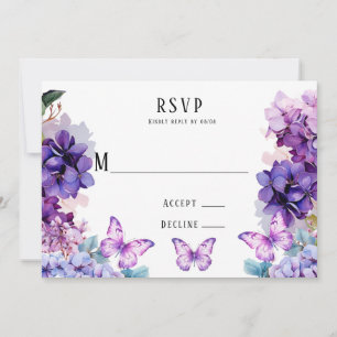 Violet Hydrangea Floral Butterfly RSVP Karten