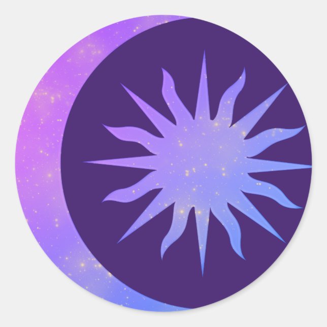 Violet Indigo Lila Moon & Sun Zen Runder Aufkleber (Vorderseite)