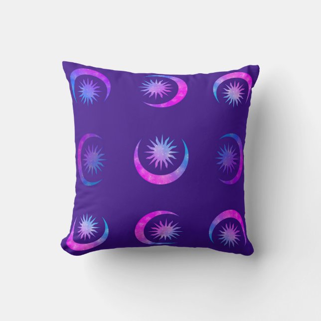 Violet Indigo Lila Moon & Sun Zen Schlafzimmer Kissen (Vorderseite)