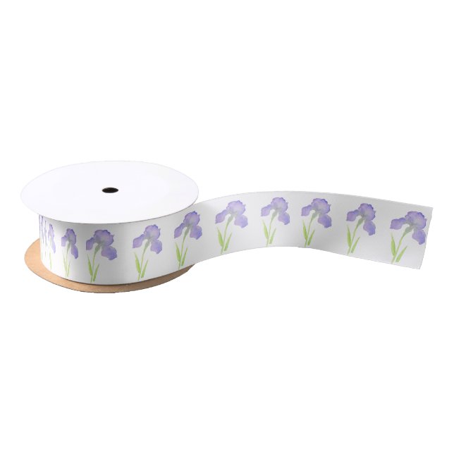 Violet Iris Pattern Satinband (Spule)