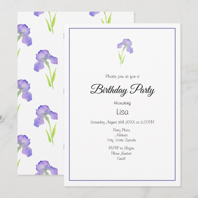 Violet Iris und Iris Pattern Einladung (Vorne/Hinten)