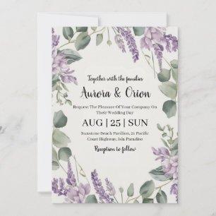 violet lavande et eucalyptus invitations de mariag