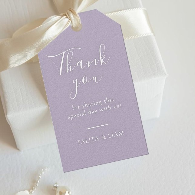 Violet Lavendel | Chic Script Danke Hochzeit Geschenkanhänger (Von Creator hochgeladen)