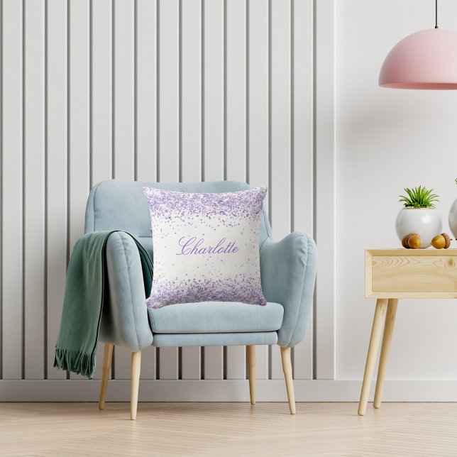 Violet Lavendel Glitzer Drehbuch elegant Kissen (Von Creator hochgeladen)