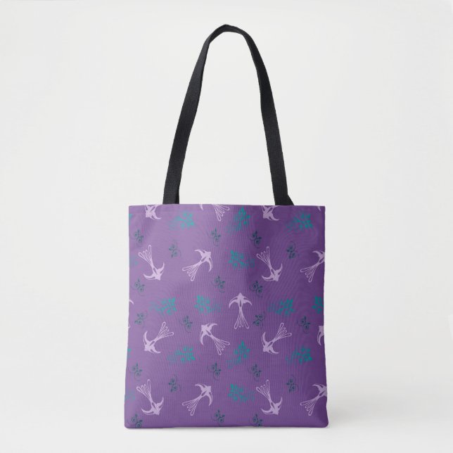 Violet Lavendel Schlucken Blumenmuster Totbeutel Tasche (Vorderseite)