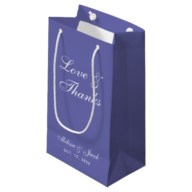 Violet-Liebe & Dank einfacher Script-Gastgeschenke Kleine Geschenktüte (Vorderseite Schrägansicht)