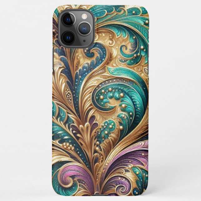 Violet Lila Aquamarin Blue Green Gold Paisley Must iPhone Hülle (Rückseite)