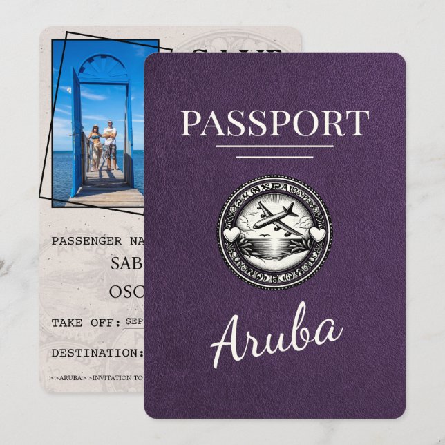 Violet Lila Aruba Pass Save the Date (Vorne/Hinten)
