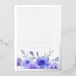 Violet Lila Blütenhochzeit Silberstreifen an der G Folieneinladung