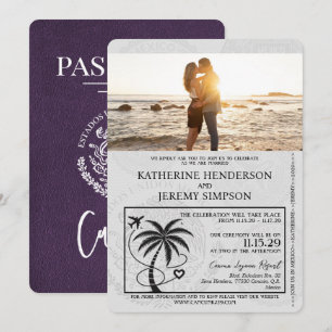 Violet Lila Cancun Passport Wedding Einladung