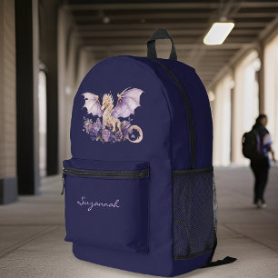 Violet Lila Drache auf Dunkel Lila mit Monogram Bedruckter Rucksack