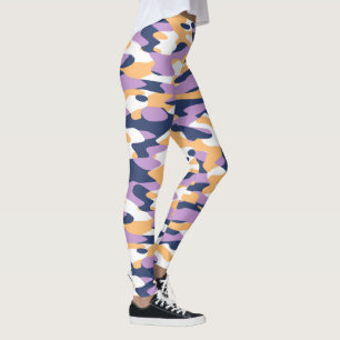 Violet Lila dunkelblau, gelb, Camouflage Muster Leggings