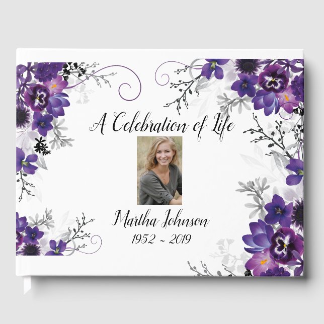 Violet Lila Floral Guest Book Gästebuch (Vorderseite)