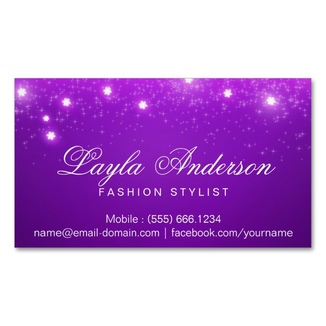 Violet Lila Glam Starry Glitzern Magnetische Visitenkarte (Vorderseite)