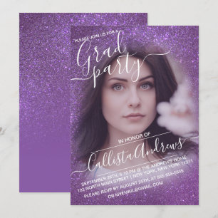 Violet Lila Glitzer Ombre Foto Abschluss Einladung