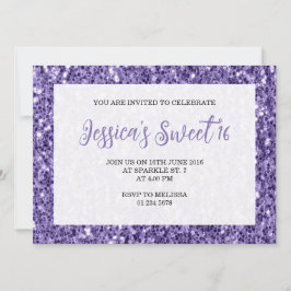 Violet lila Glitzern Sweet 16 elegante Drehbuch Einladung