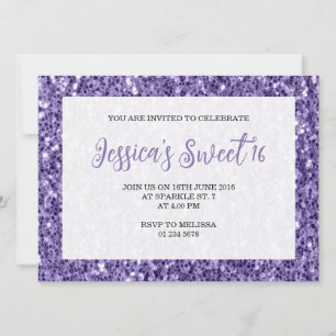 Violet lila Glitzern Sweet 16 elegante Drehbuch Einladung